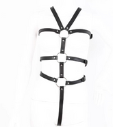 SM leather strap-on tights, exposed breasts, training erotic women